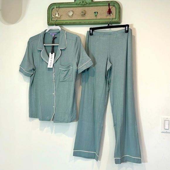 HALE BOB 2 Piece top and pant soft modal pants & top slate blue/white medium new - Picture 1 of 7